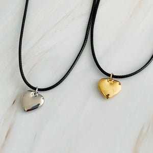 Black Cord Heart Drop Necklace