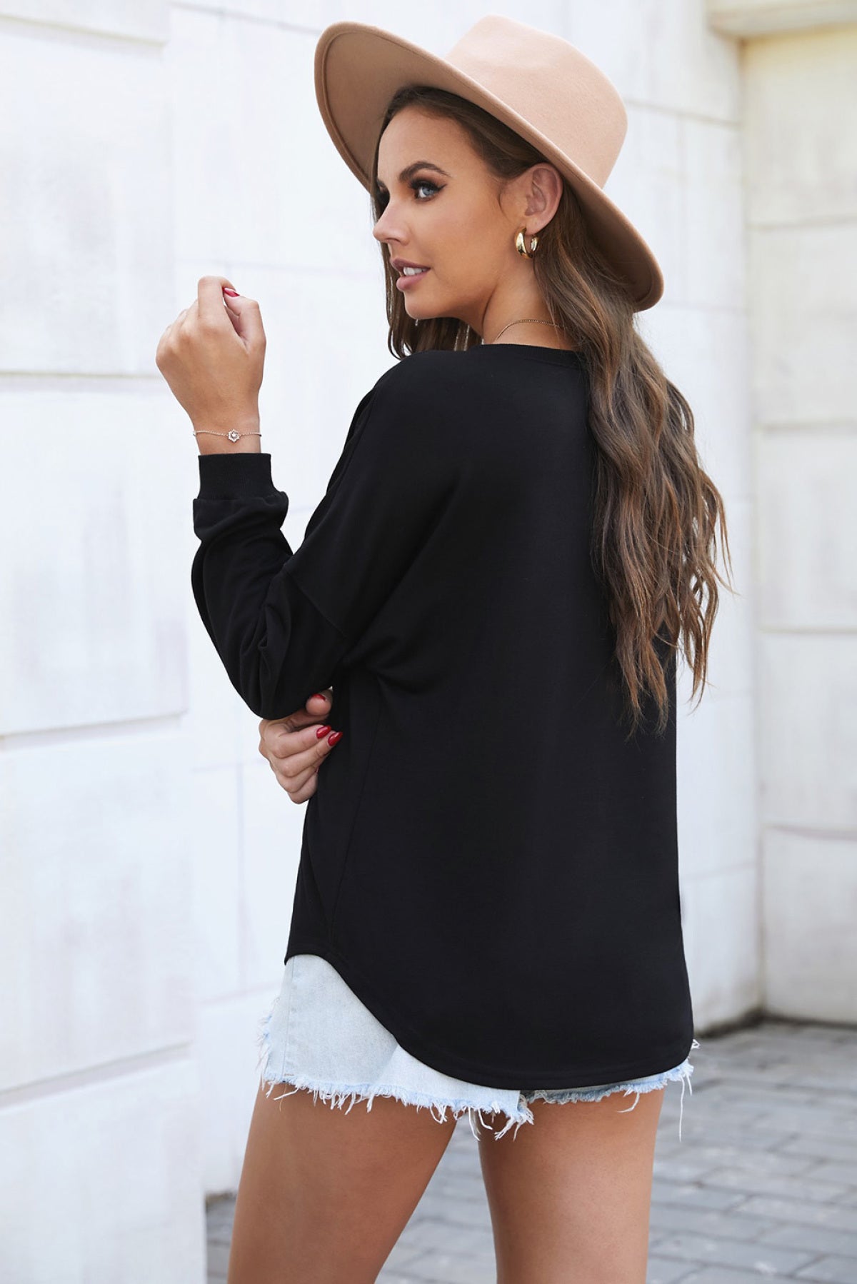 Buttoned V Neck Loose Fit Top