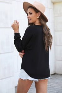 Buttoned V Neck Loose Fit Top