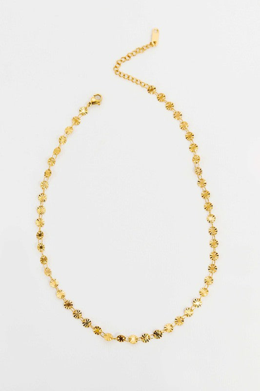 Ruffled Gold Circle Charm Necklace