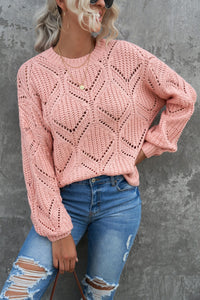 Crewneck Balloon Sleeve Textured Knit Sweater