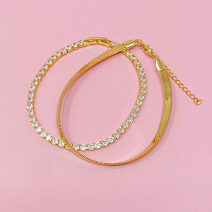 Herringbone And Tennis Bracelet Set Of 2