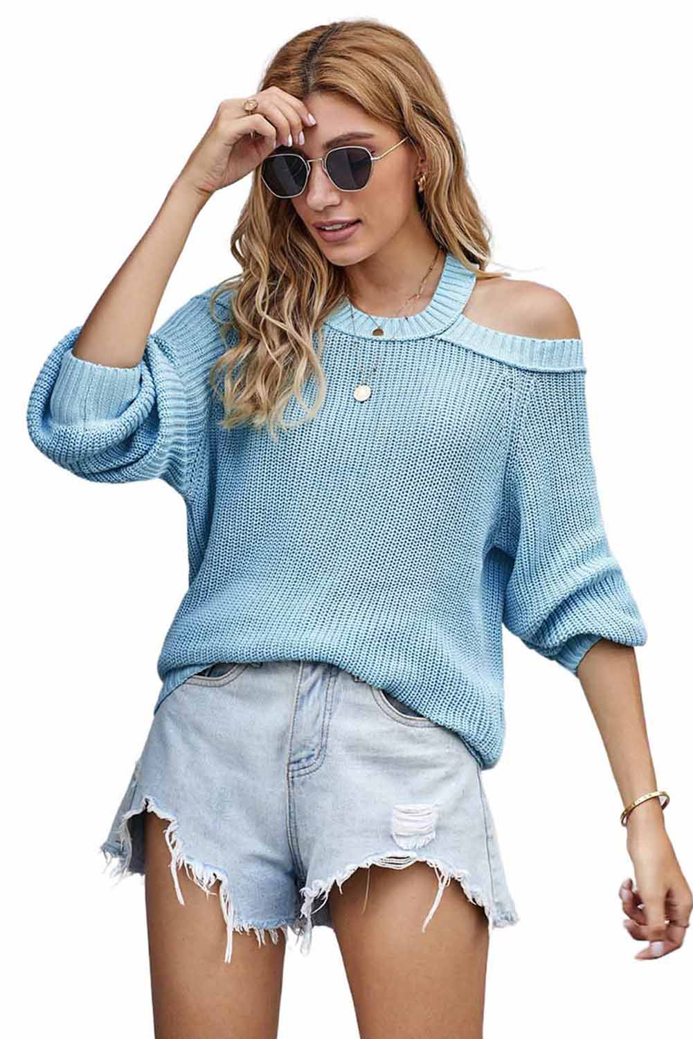 Cool Breeze Cotton Cold Shoulder Sweater