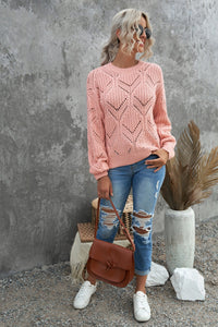 Crewneck Balloon Sleeve Textured Knit Sweater