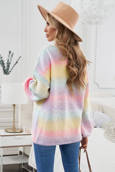 Contrast Balloon Sleeve Dropped Shoulder Cardigan