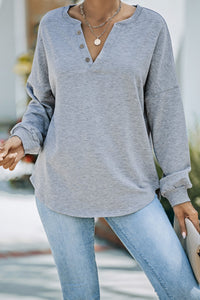 Buttoned V Neck Loose Fit Top