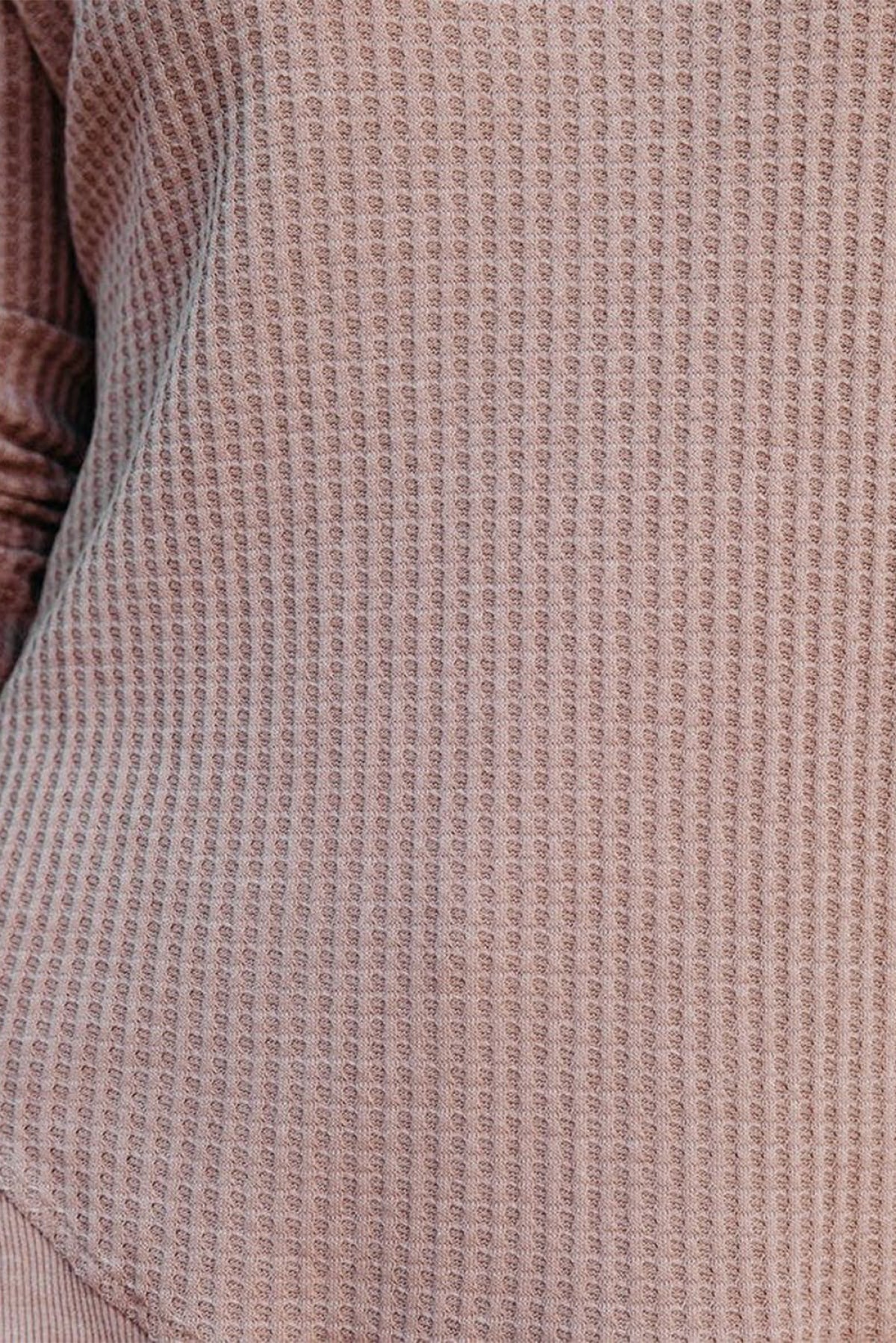 Pink Crew Neck Ribbed Trim Waffle Knit Top