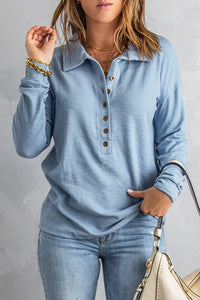Half Button Collared Knit Top