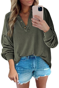 Buttoned V Neck Loose Fit Top