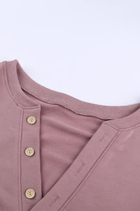 Buttoned V Neck Loose Fit Top