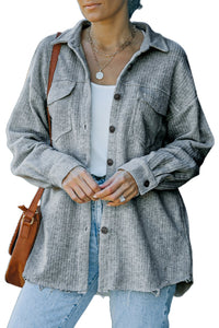 Gray Textured Button Down Shirt Shacket With Pockets