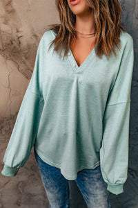 Buttoned V Neck Loose Fit Top