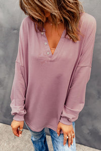 Buttoned V Neck Loose Fit Top