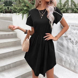 Round Neck Petal Sleeve Dress with Pockets
