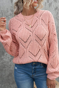 Crewneck Balloon Sleeve Textured Knit Sweater