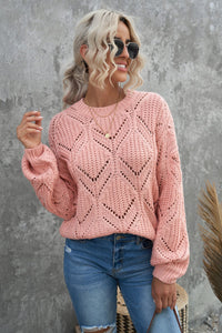 Crewneck Balloon Sleeve Textured Knit Sweater