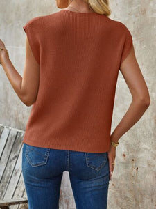 Pocketed Round Neck Knit Top