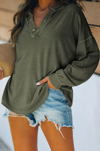 Buttoned V Neck Loose Fit Top