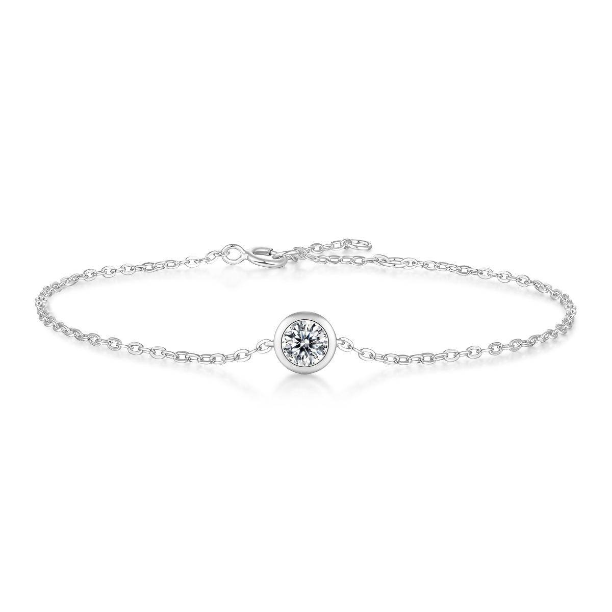 Round-Shaped Silver/Rose Gold Moissanite Charm Bracelet
