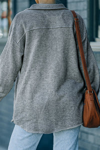 Gray Textured Button Down Shirt Shacket With Pockets