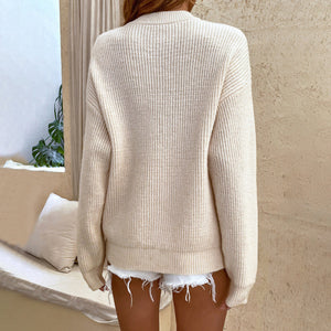 Pullover Round Neck Button Down Knitted Sweaters
