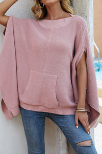 Waffle-Knit Pocketed Cape Sleeve Sweater
