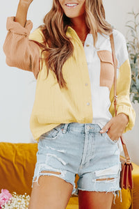 Color Block Textured Long Sleeve Shirt With Pocket