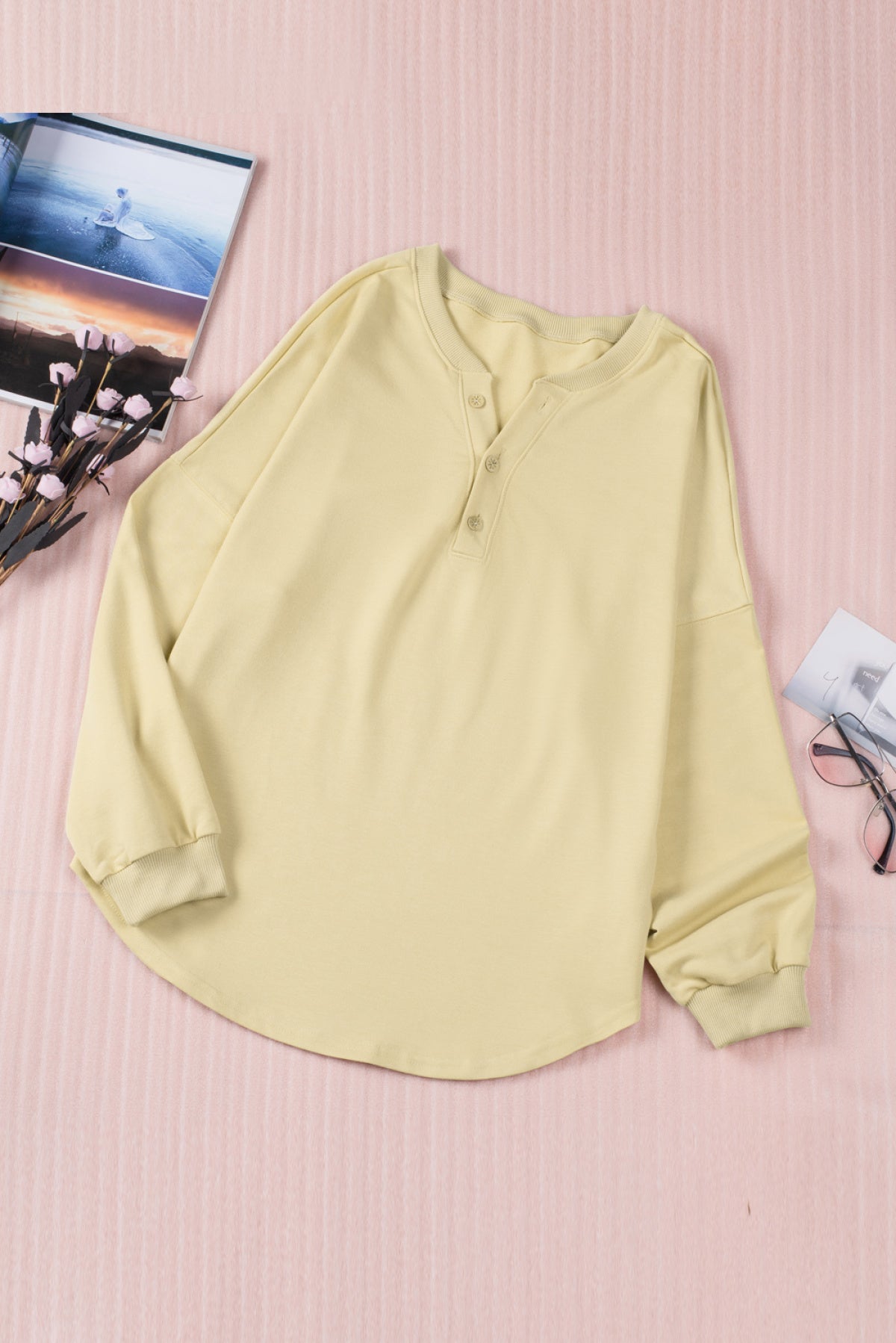 Buttoned V Neck Loose Fit Top