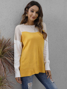 Color Block Round Neck Dropped Shoulder Sweater