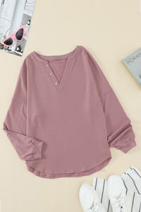 Buttoned V Neck Loose Fit Top