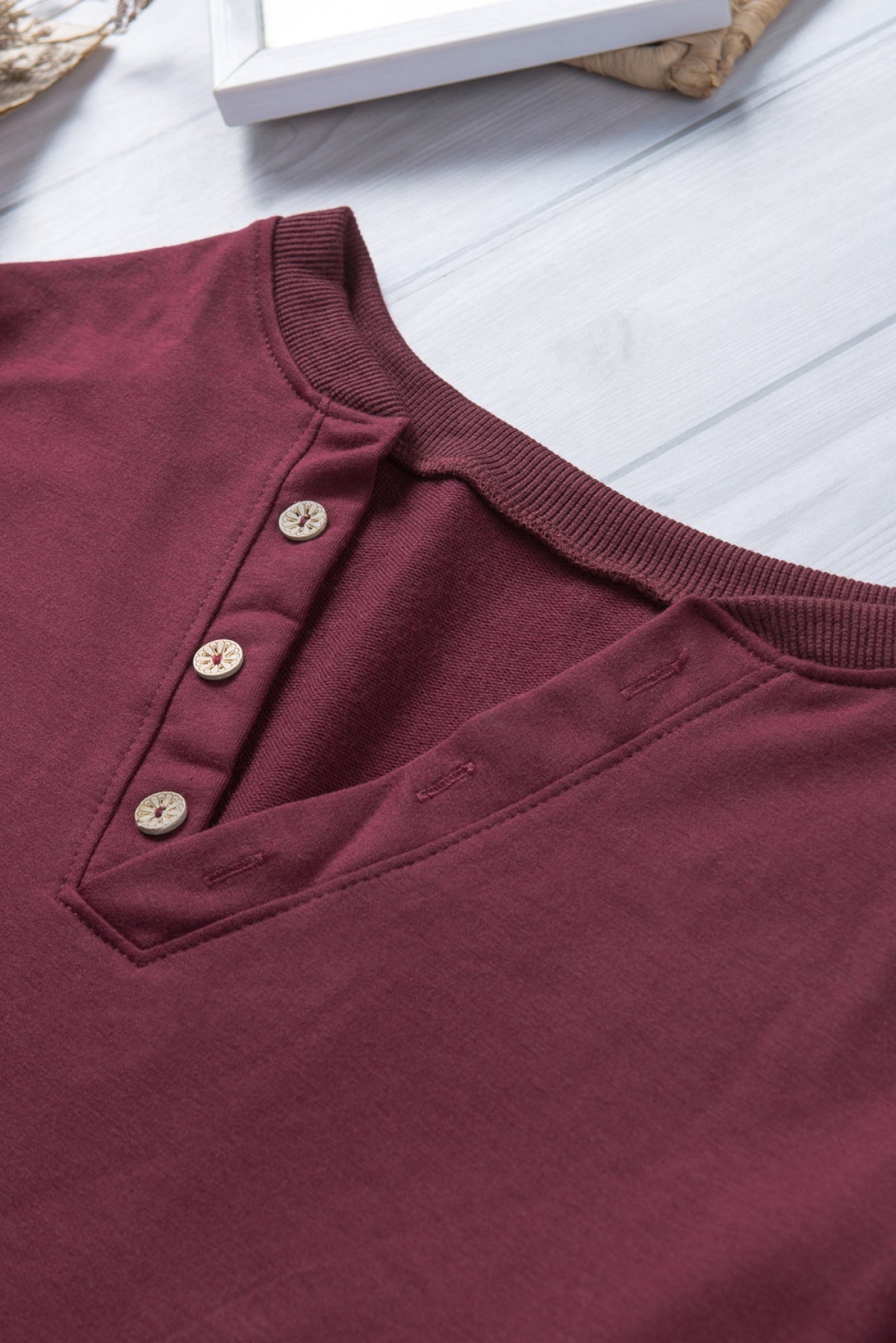 Buttoned V Neck Loose Fit Top