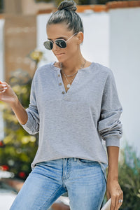 Buttoned V Neck Loose Fit Top