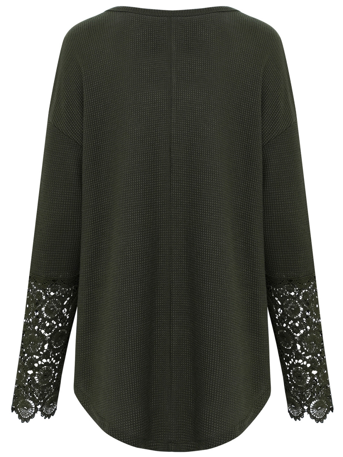 V-Neck Long Lace Sleeve Single-Breasted Solid Color Blouse