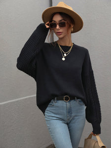 Mixed Knit Dropped Shoulder Sweater