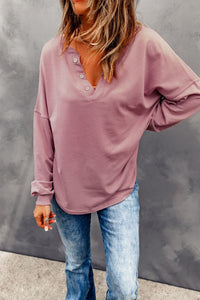 Buttoned V Neck Loose Fit Top