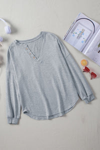Buttoned V Neck Loose Fit Top