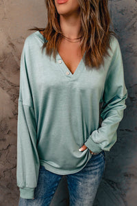 Buttoned V Neck Loose Fit Top