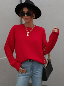 Mixed Knit Dropped Shoulder Sweater