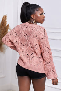 Crewneck Balloon Sleeve Textured Knit Sweater