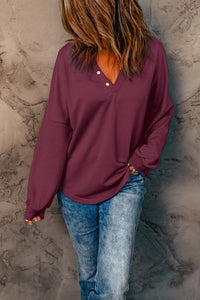 Buttoned V Neck Loose Fit Top