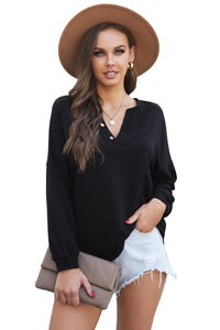 Buttoned V Neck Loose Fit Top