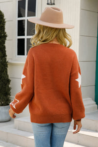 Star Pattern Ribbed Trim Dropped Shoulder Sweater