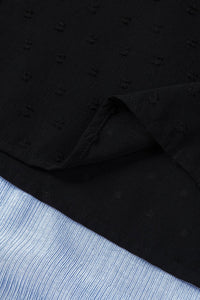 Black Swiss Dot Ruffled Short Sleeve V Neck Top
