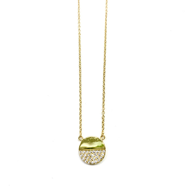 Half Pavé Disc Necklace